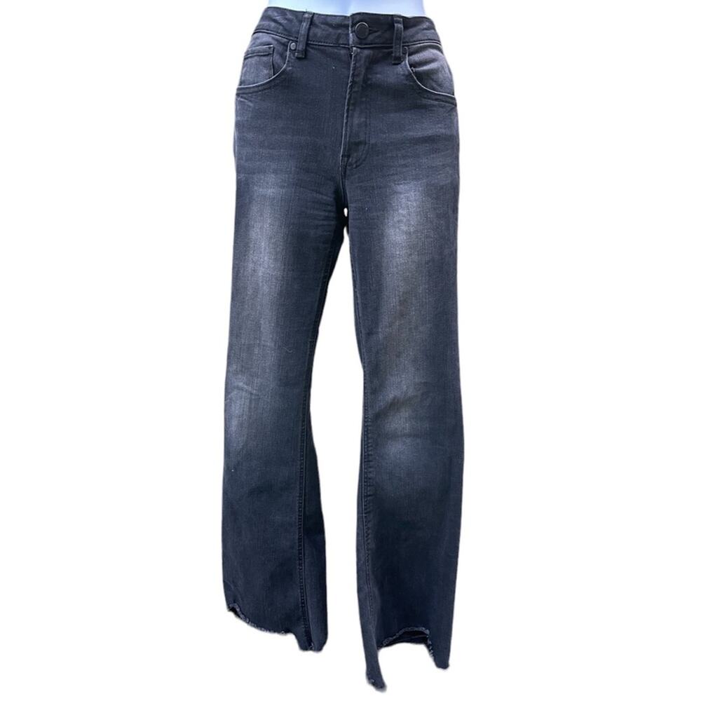 C’EST TOI Black Label distressed black high rise flare leg jeans